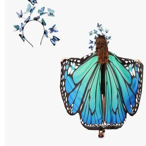 Women Butterfly Wings Shawl with headband Fairy Ladies Cape Nymph Pixie Hallo
